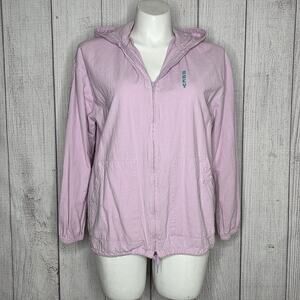 Obey Purple Pink Zip Up Hoodie Logo Sleeve Graphic, sz Large